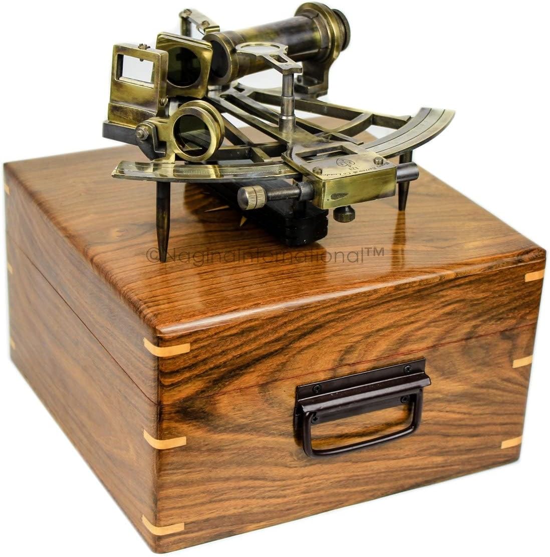Nagina International 7 Inch Brass Sextant with Rosewood Case Nautical Decor Educational Gift