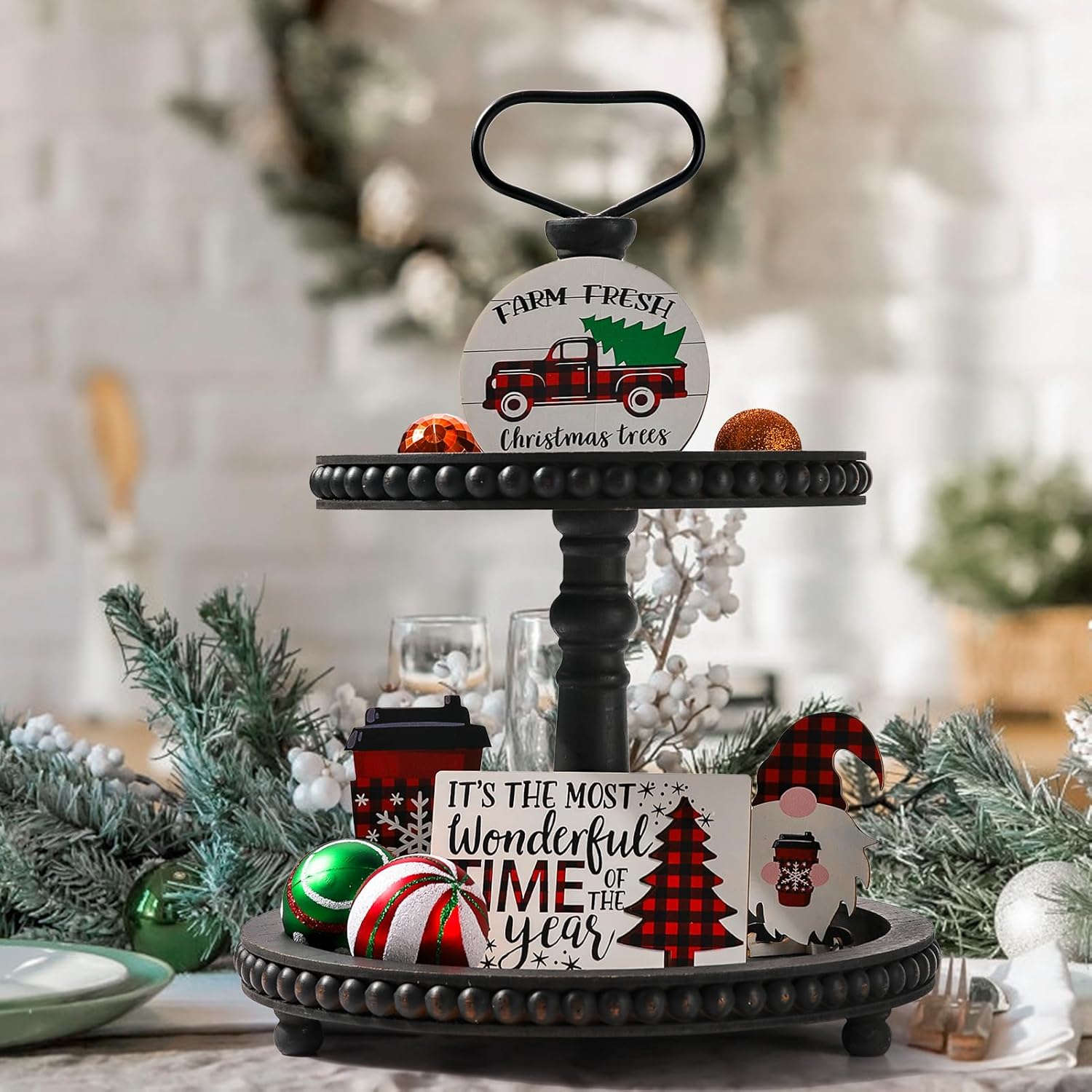 Handmade Two Tiered Decorative Tray Stand
