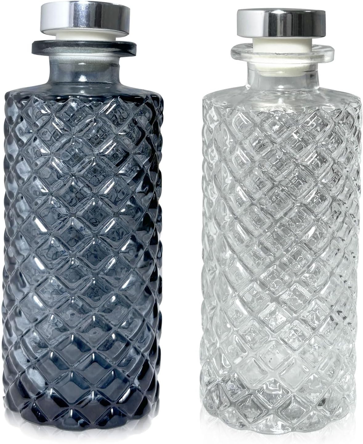 2Pcs Diffuser Glass Bottles with Cork and Flower Deco