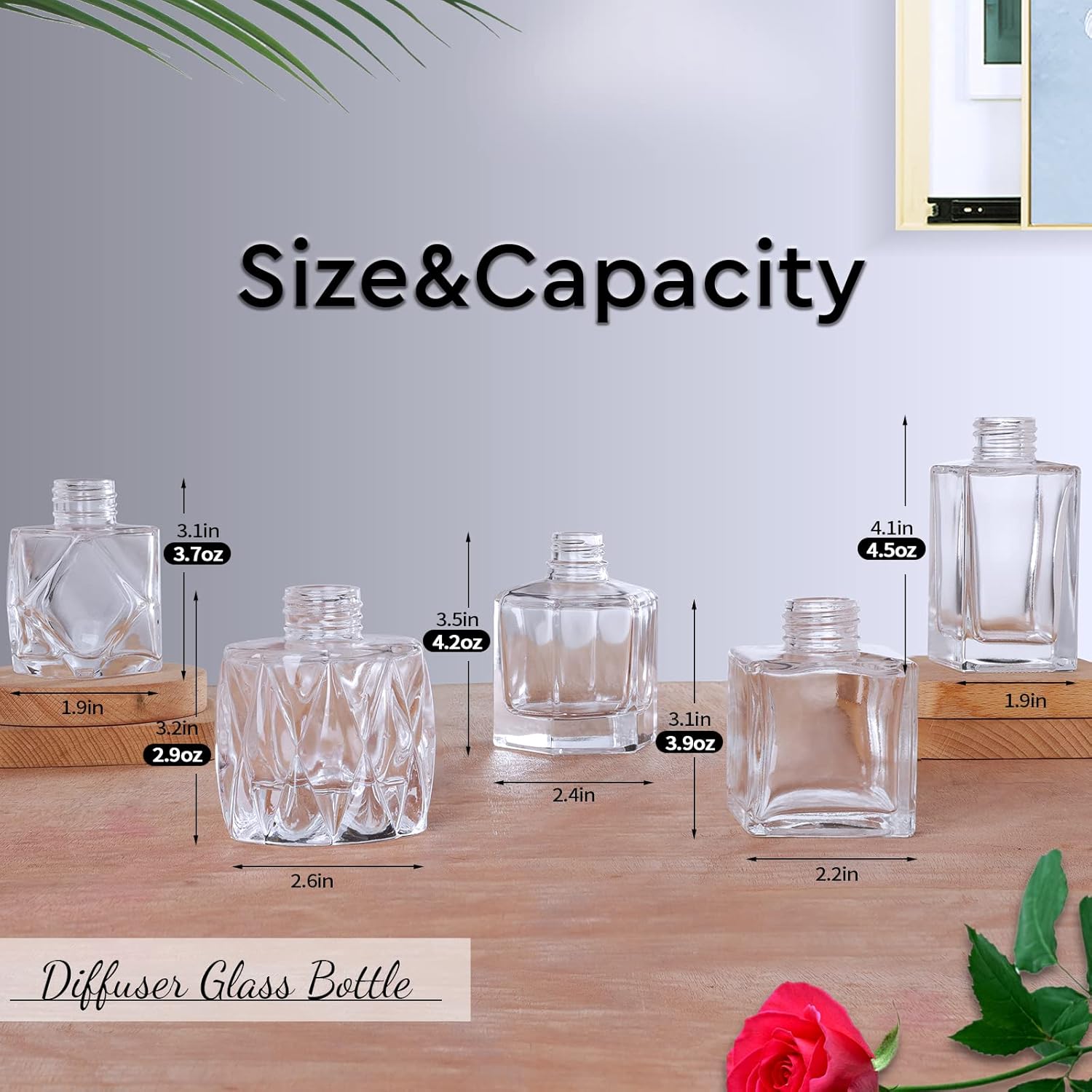 Supwinnet 5-Piece Clear Glass Diffuser Set with Gold Caps