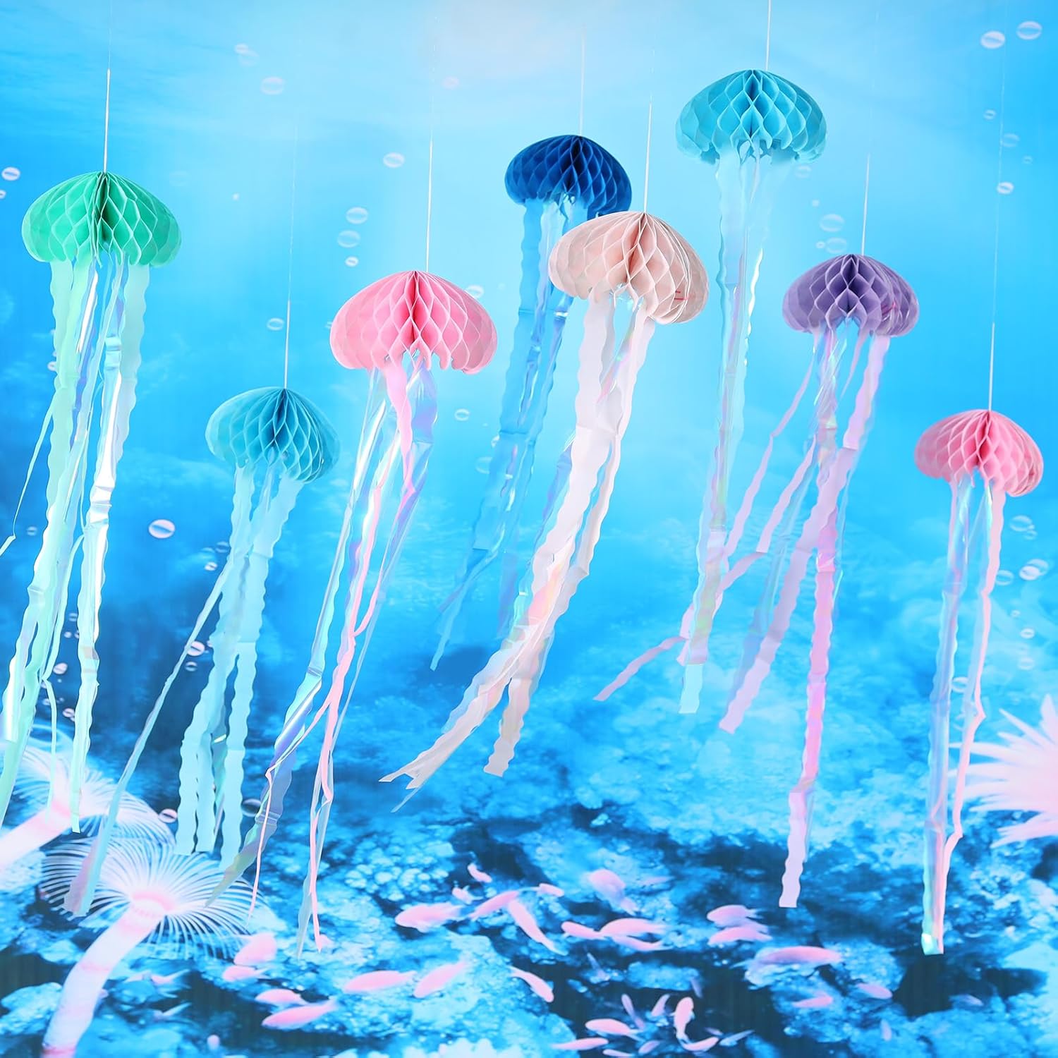 Hanging Jellyfish Decorations 8 Pcs Ocean Party Accents