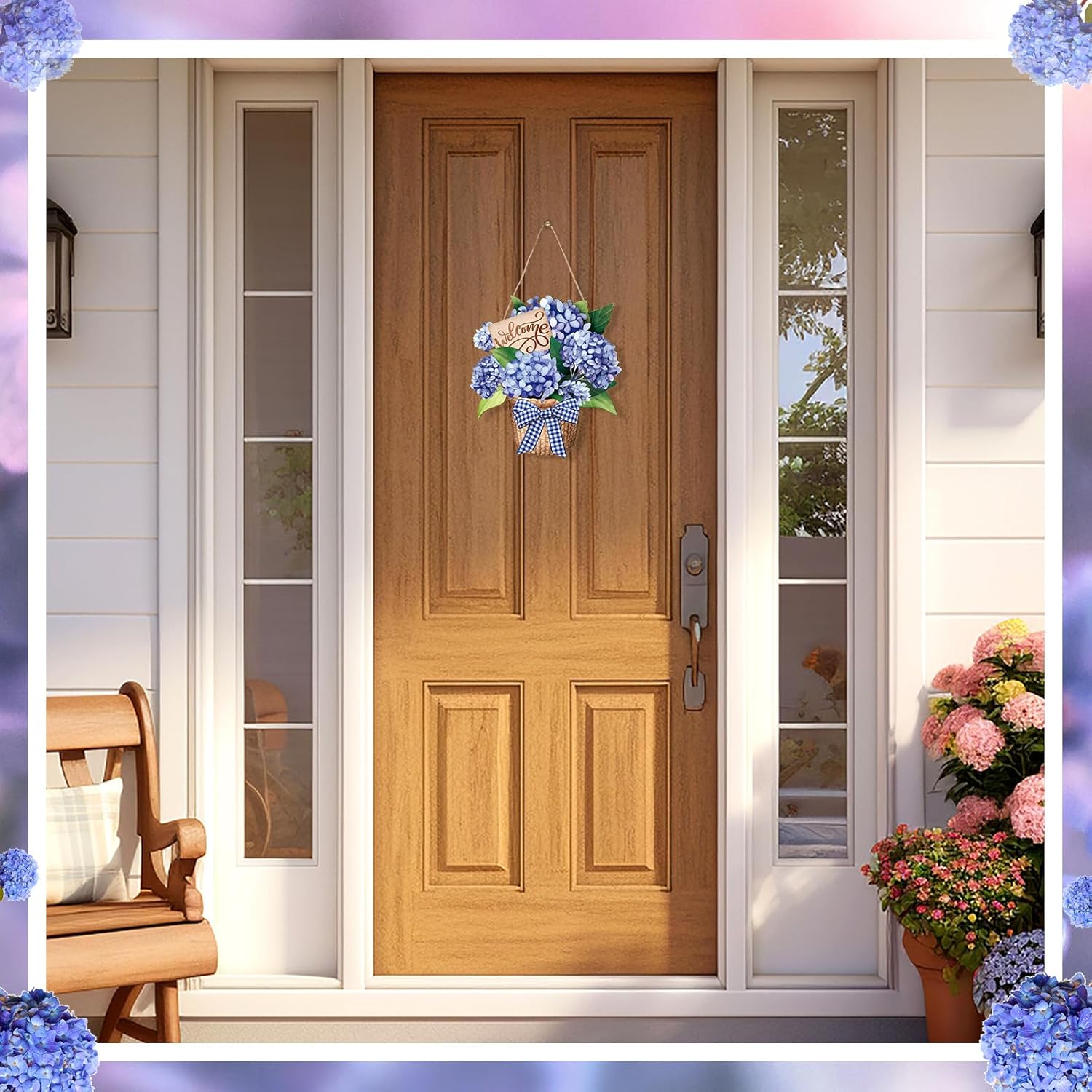 Barydat Summer Welcome Door Wreath with Hydrangeas
