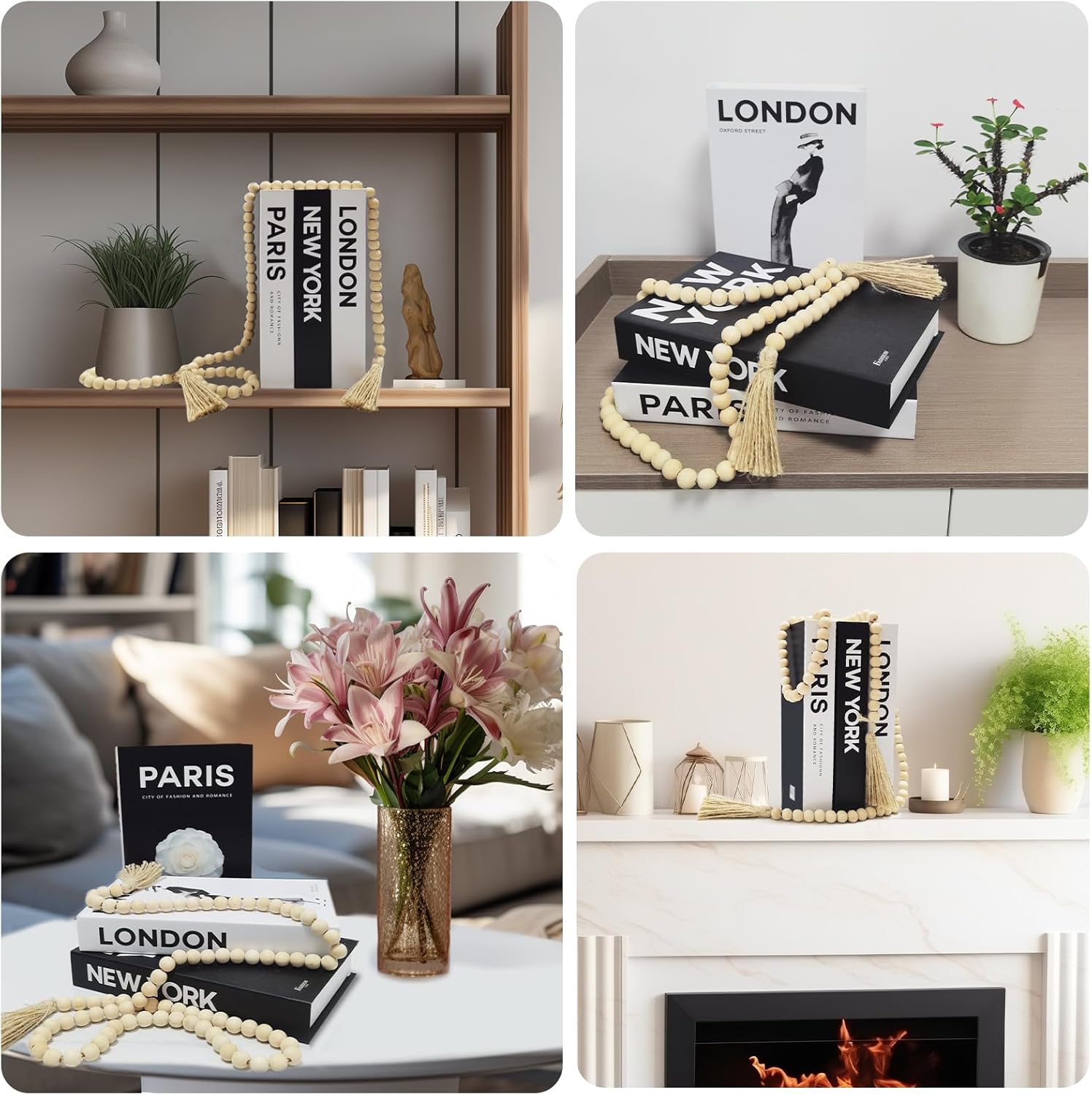Gocelufe Decorative Book Set with Wood Bead Tassels