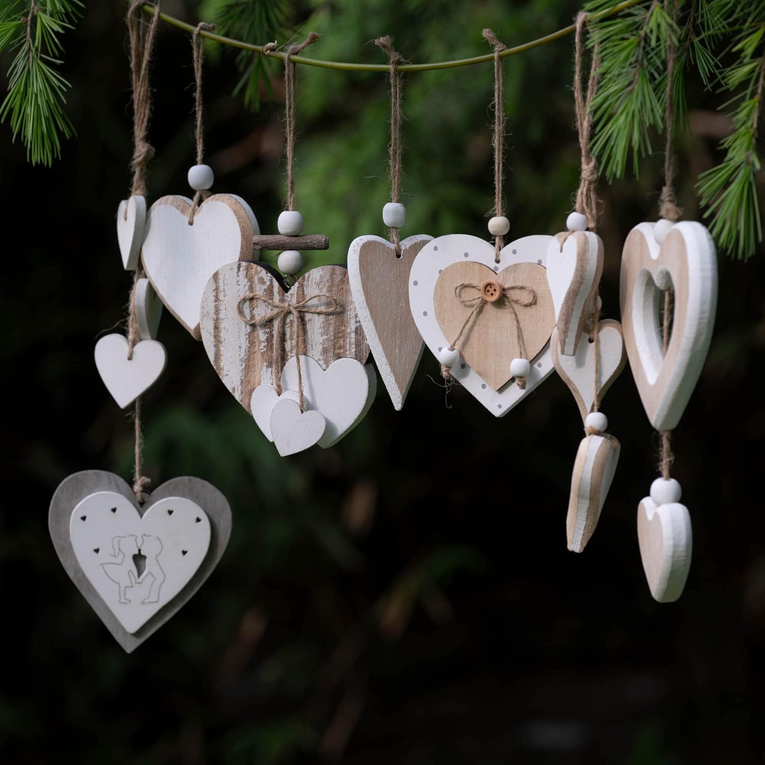 SunBeam Heart-shaped Wooden Hanging Decorative Ornaments