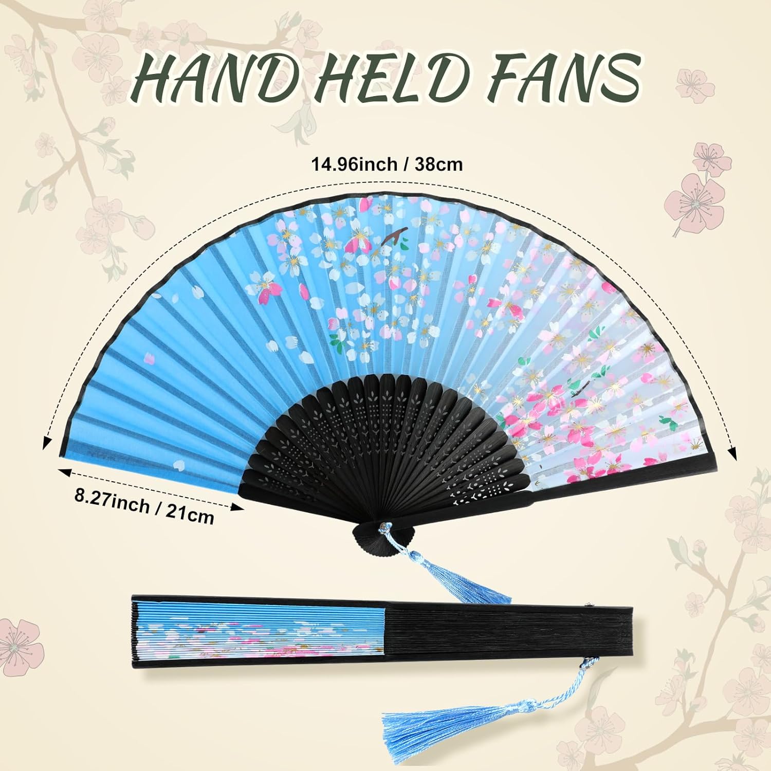 Zonon 4 Pack Handheld Folding Fans with Tassel