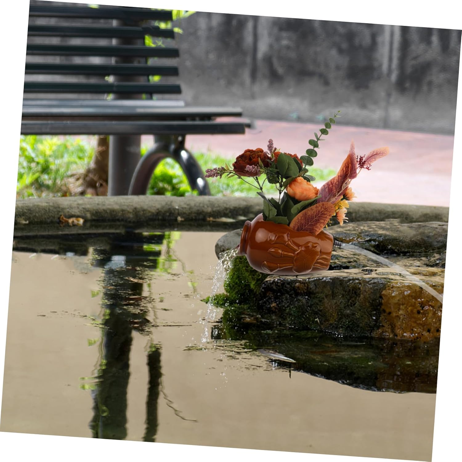 Ceramic Waterfall Jar Indoor Decorative Fountain for Hydroponic Planters and Relaxing Water Flow