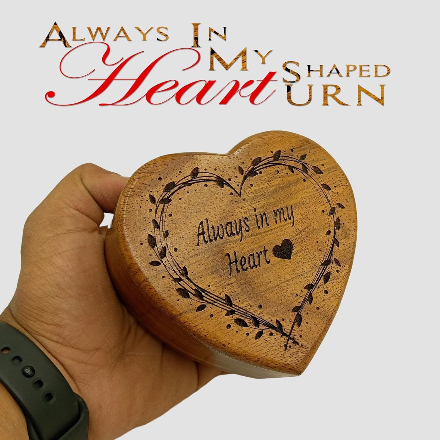 Wooden Heart Shape Engraved Keepsake Cremation Urn
