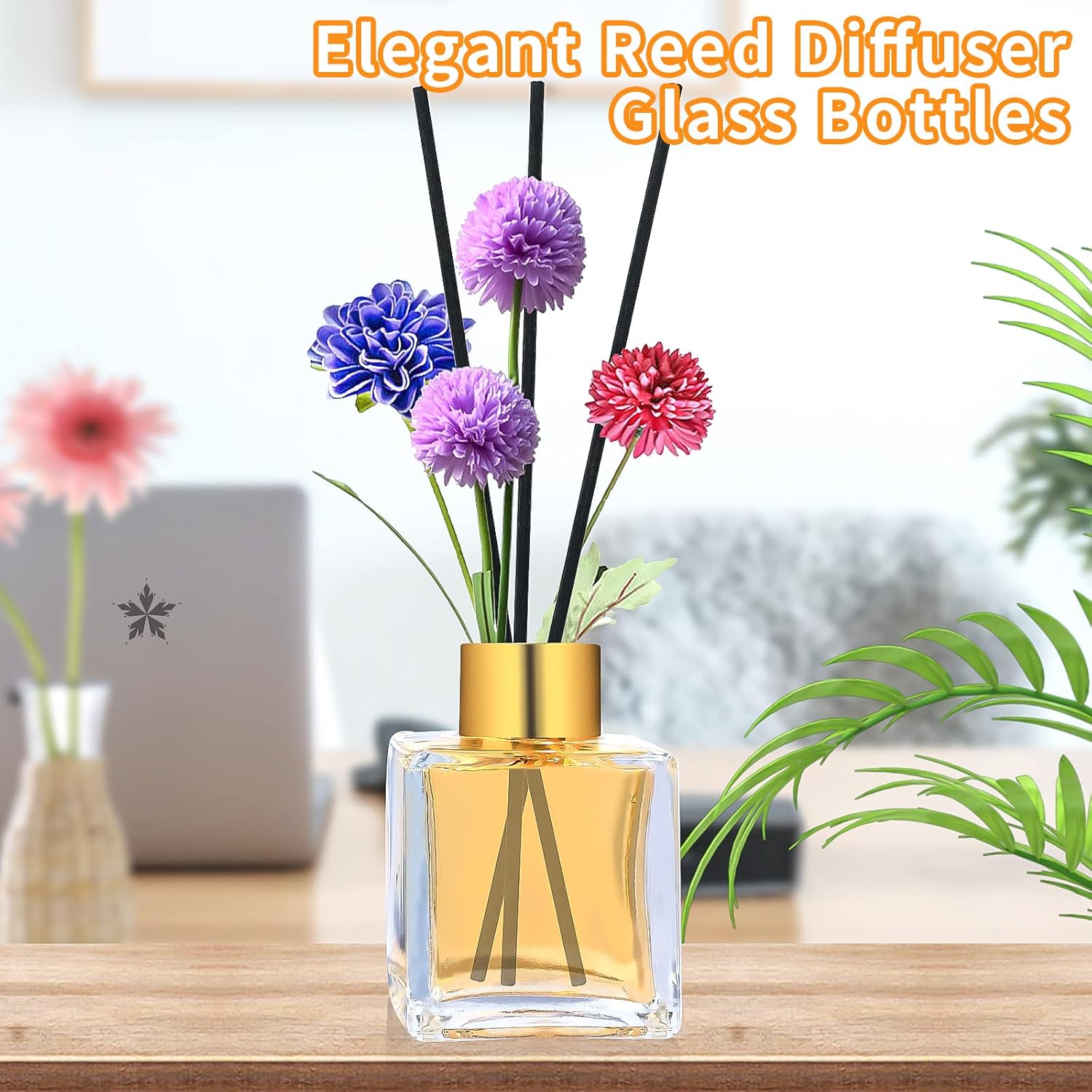 Supwinnet 5-Piece Clear Glass Diffuser Set with Gold Caps