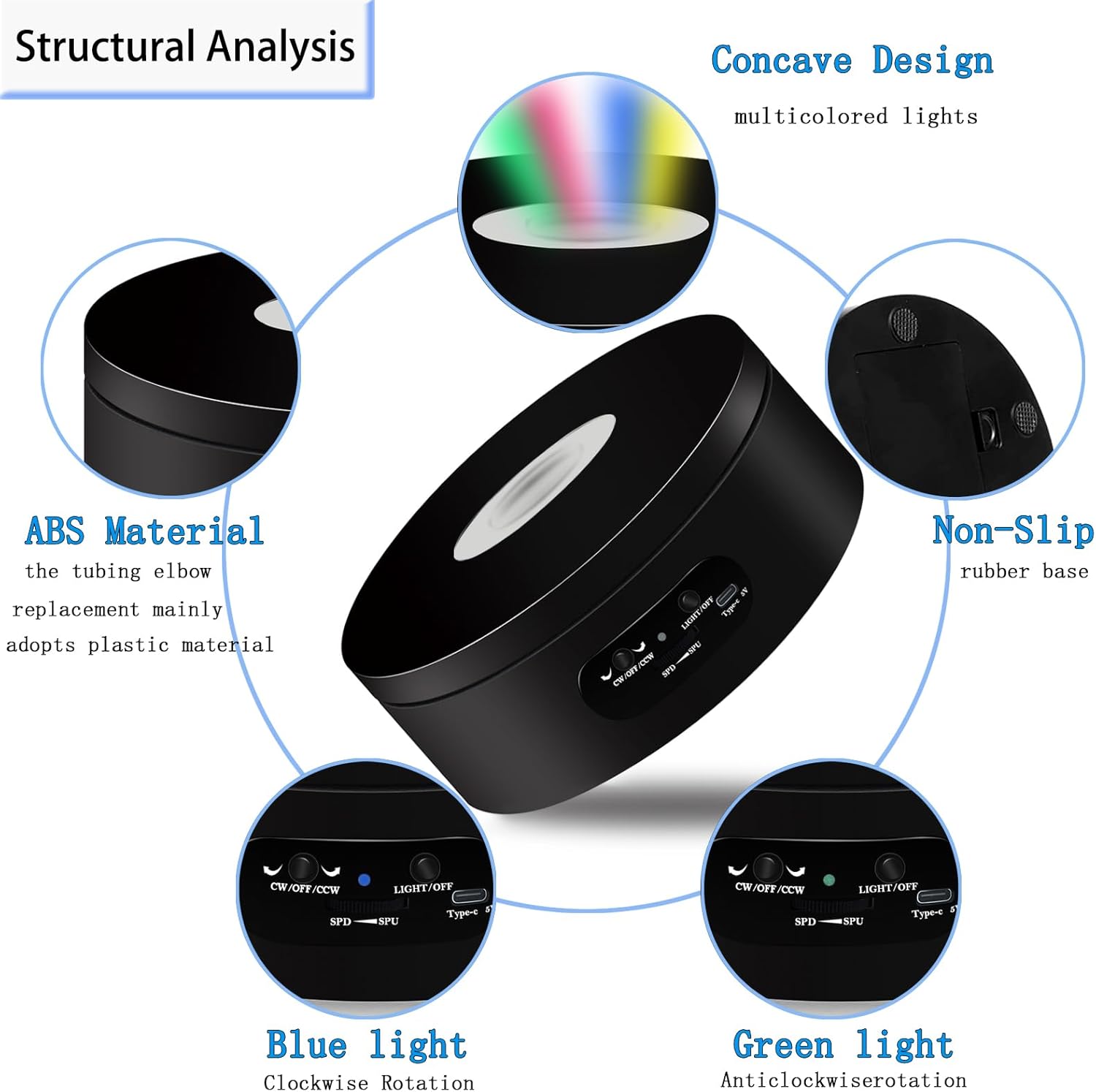 YVV LED Rotating Display Stand with Colorful Lights