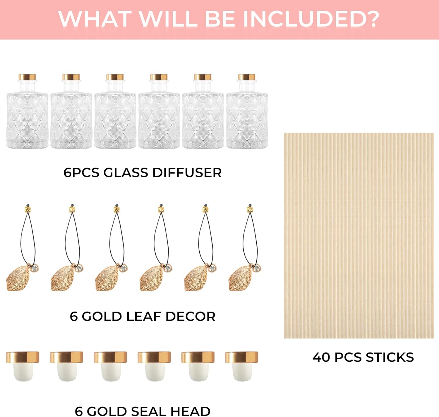 Vintage Glass Diffusers Set of 6 with 40PCS Sticks