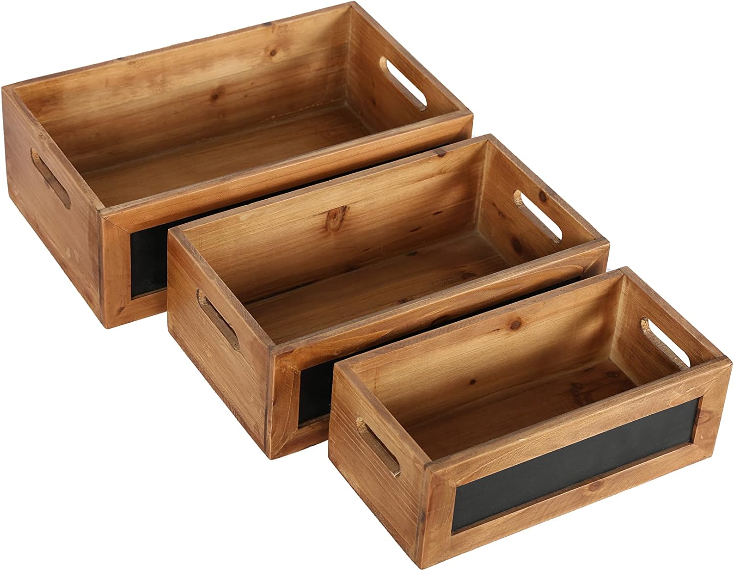 Set of 3 Rustic Wood Storage Crates with Chalkboard Handles