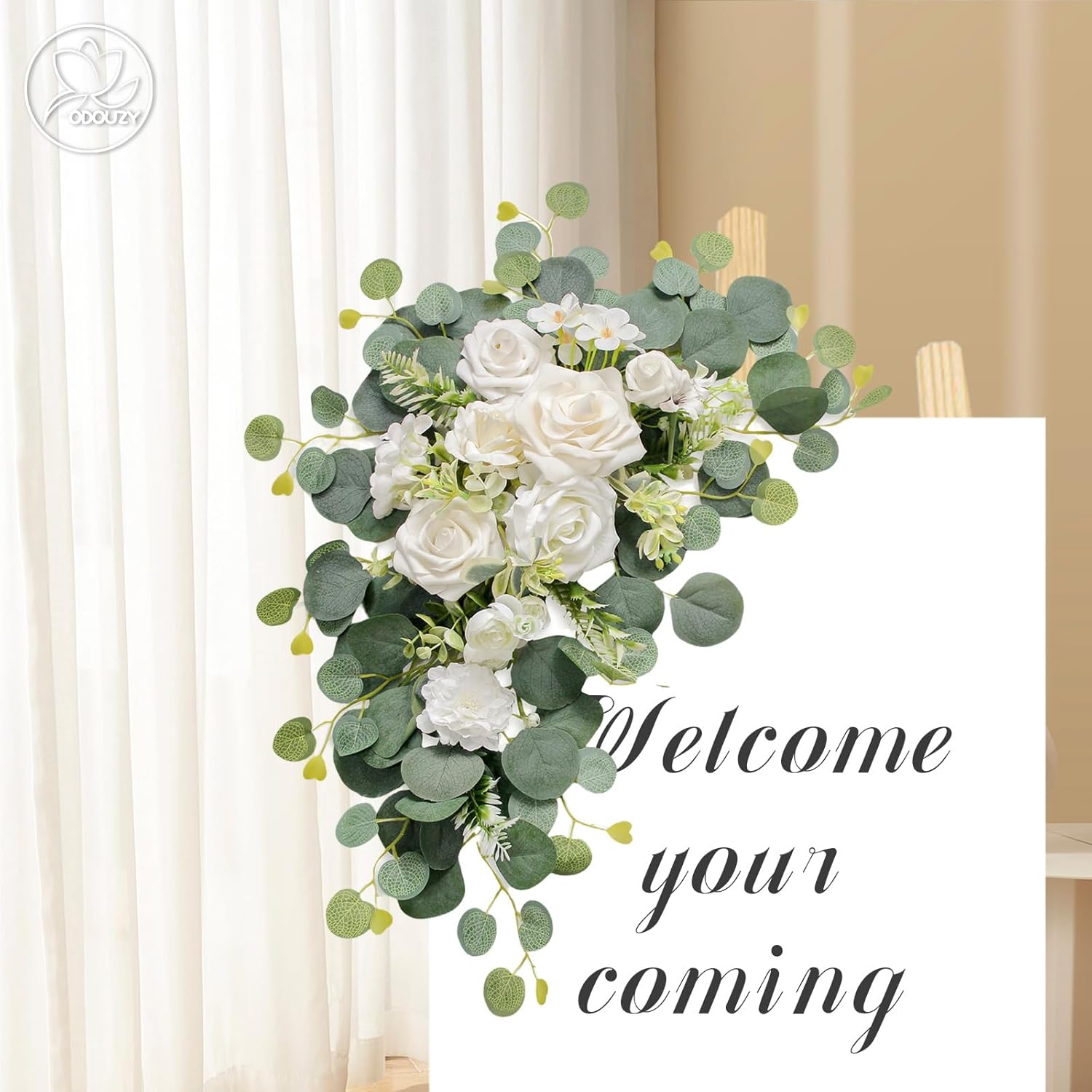 White Artificial Wedding Arch Flowers Set of 2 for Welcome Ceremony