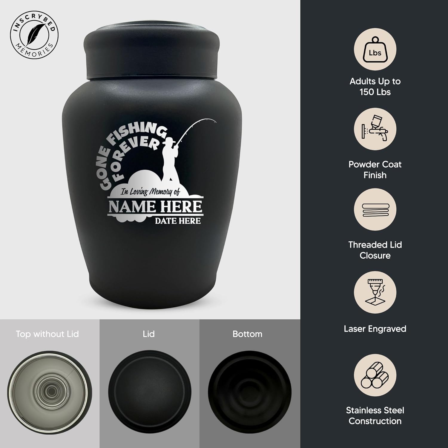 Personalized Cremation Urn with Funny Fishing Design and Name