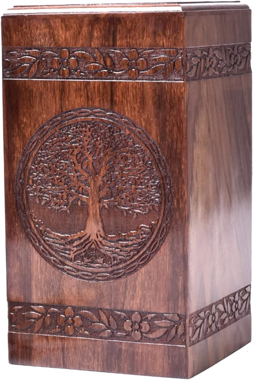 Tamanna Rosewood Urn For Human Ashes - Tree Of Life Wooden Box - Personalized Cremation Urn