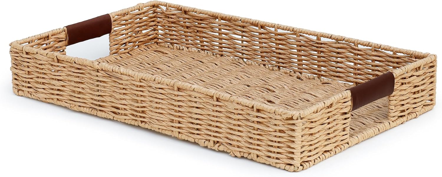 Summit Living Handwoven Rattan Tray 20x12 Decorative Accessory