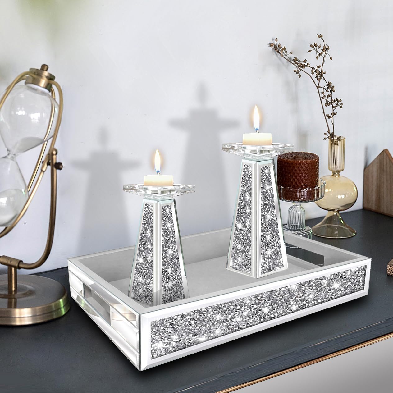 Wocred Mirror Perfume Tray with Diamond Design