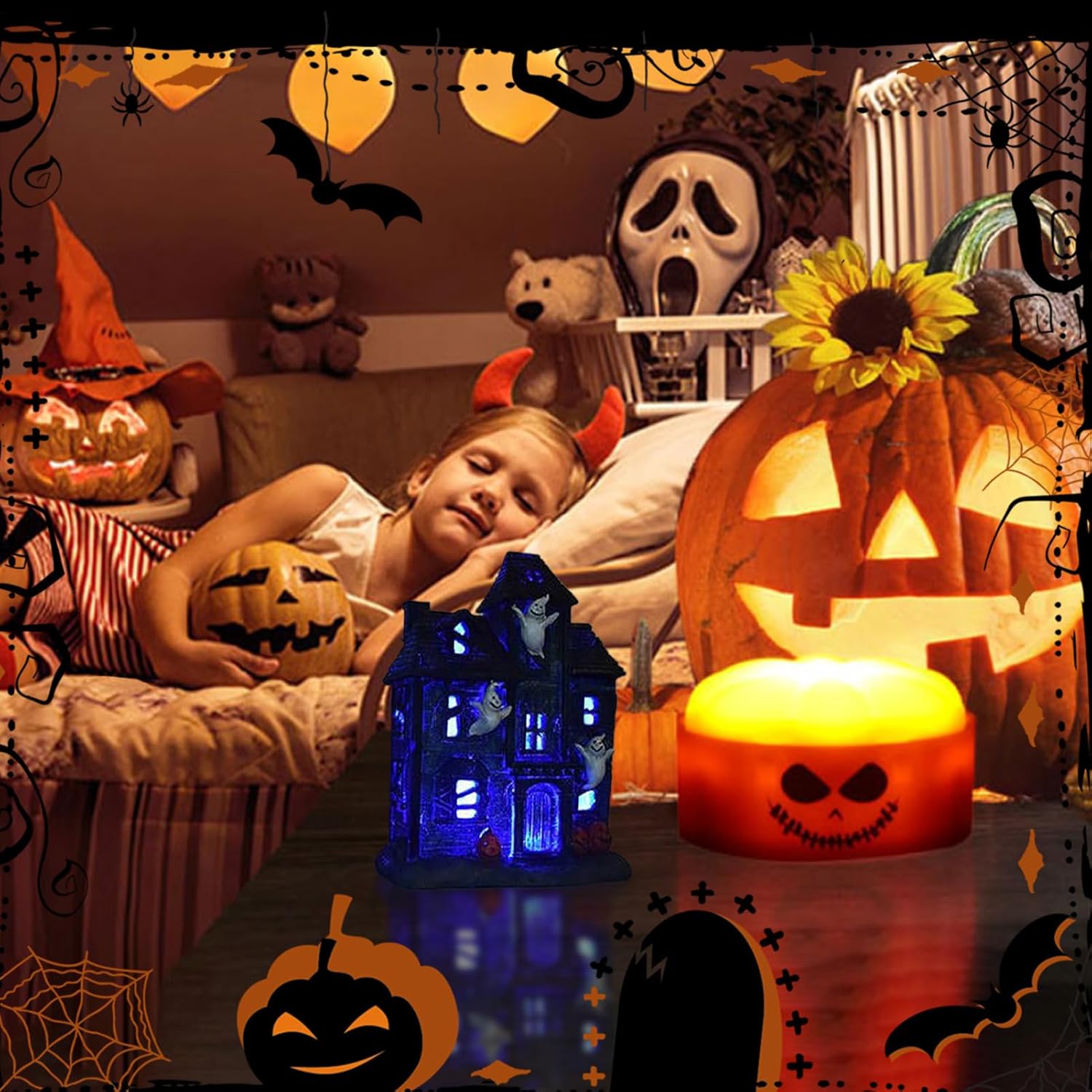 Halloween Village Haunted House with LED Lights