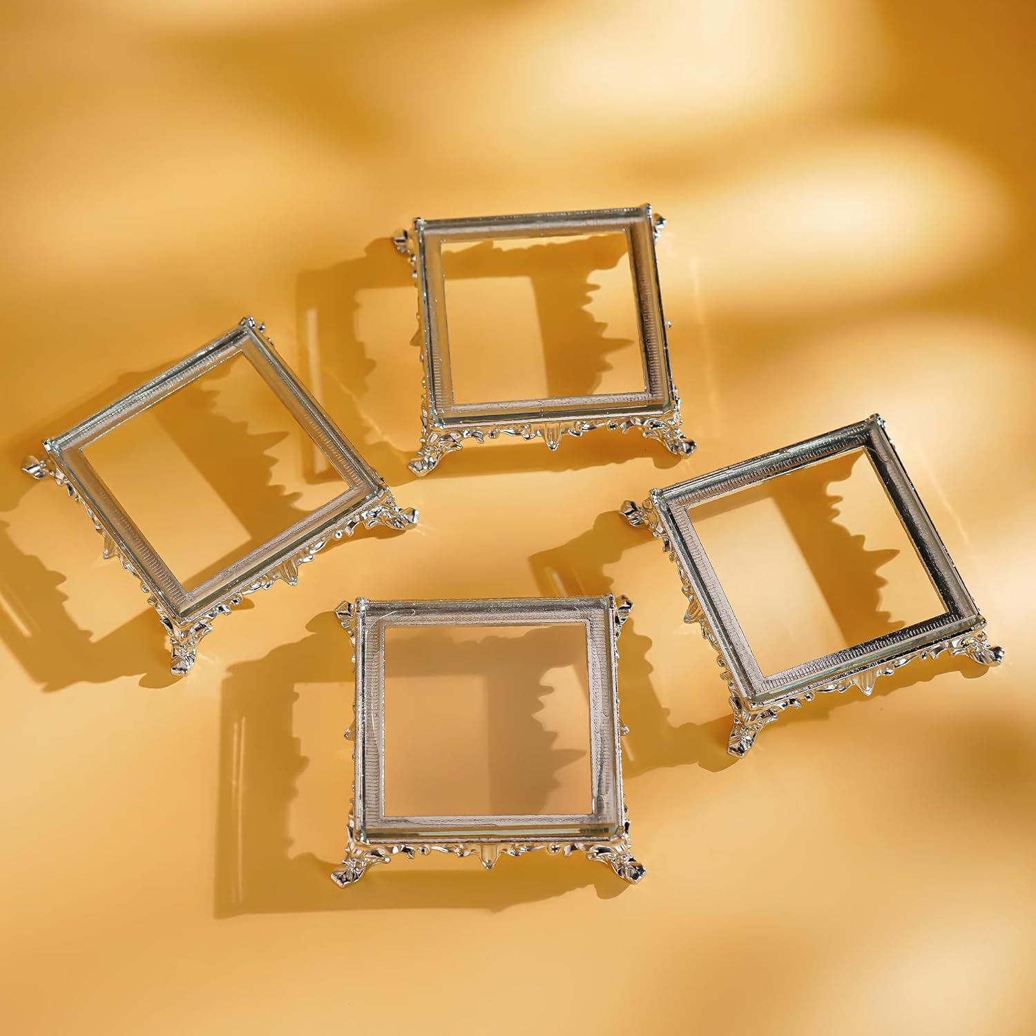ZEERSHEE 4 Piece Crystal Square Display Base with Metal Feet