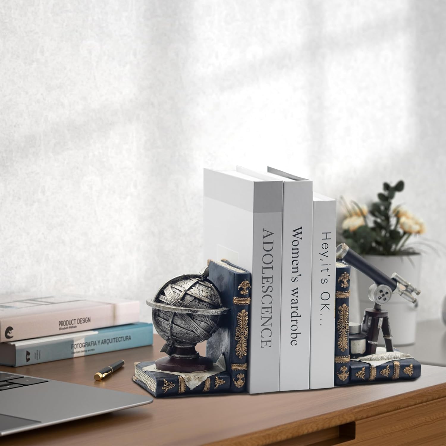 Vintage Telescope Armillary Spheres Bookends for Shelves