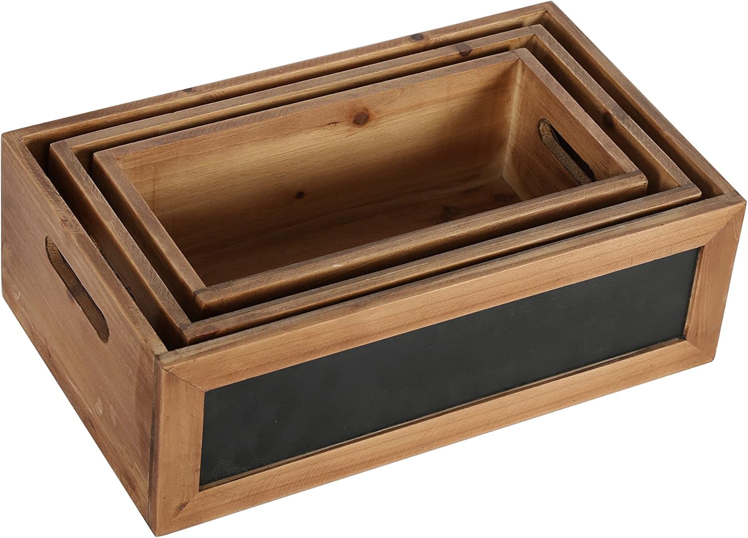 Set of 3 Rustic Wood Storage Crates with Chalkboard Handles