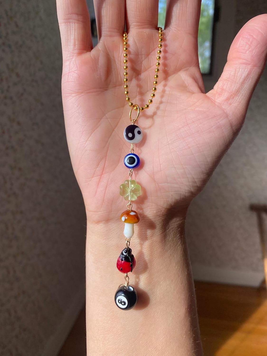 Agromusk Evil Eye Car Hanging Charm with Ladybug and Four-Leaf Clover