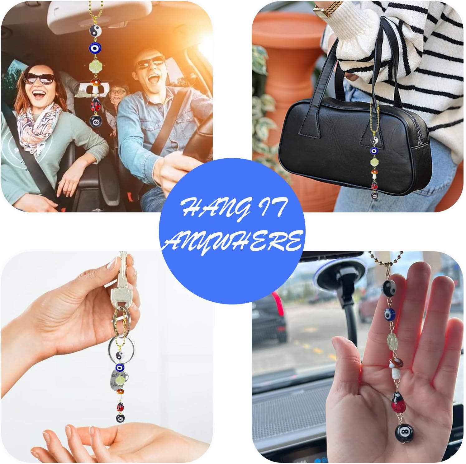 Agromusk Evil Eye Car Hanging Charm with Ladybug and Four-Leaf Clover