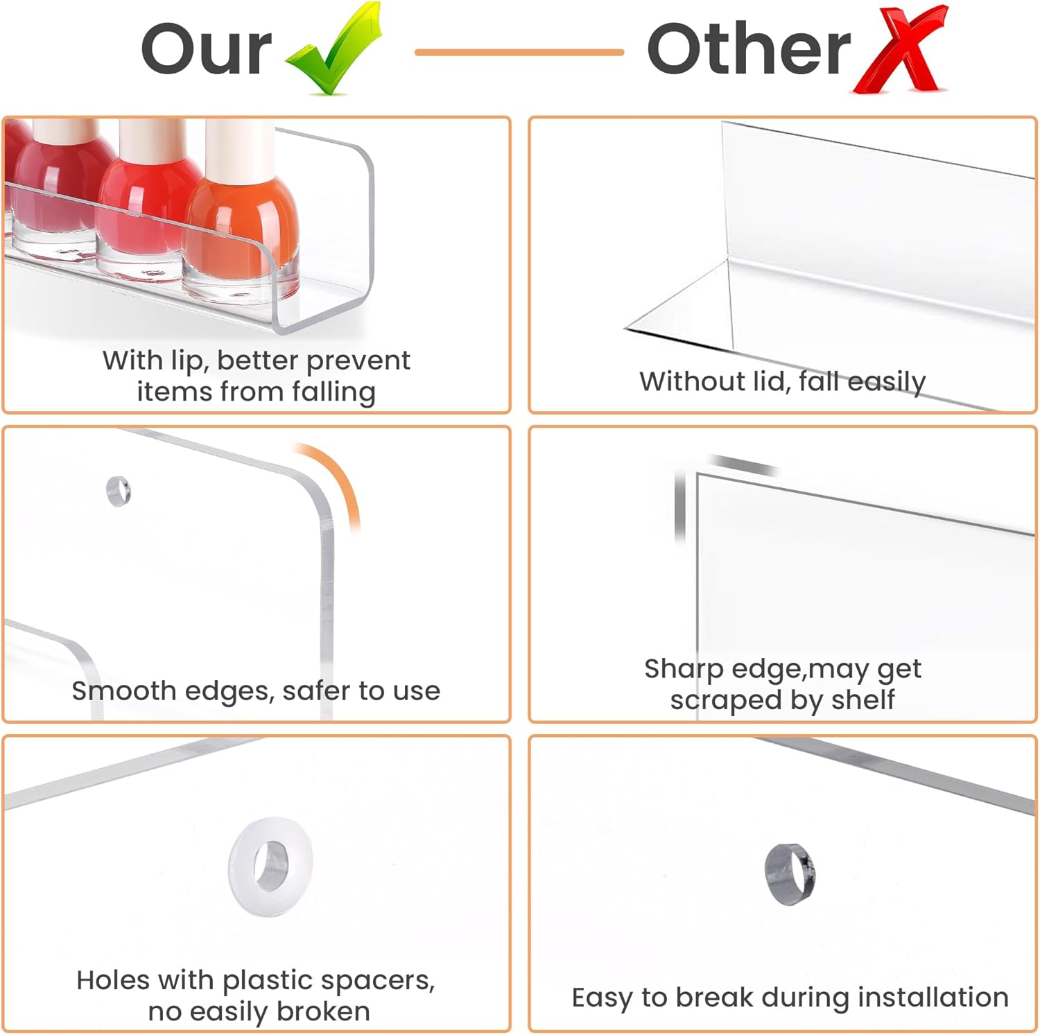 Upsimples 6 Pack Clear Acrylic Shelves Wall Mount