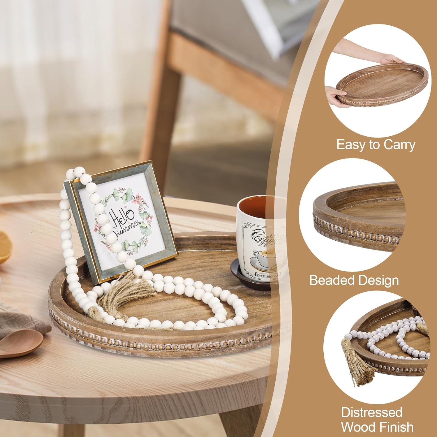 Oval Decorative Tray with Wood Bead Garland - 16x118in