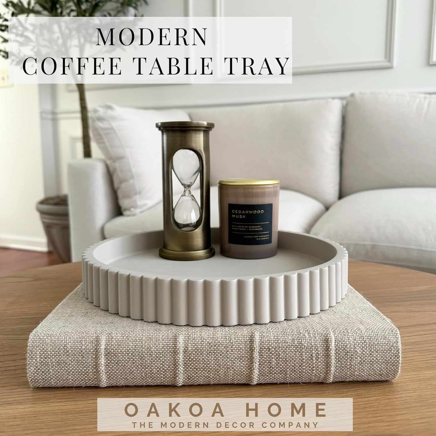 OAKOA Concrete Round Decorative Tray for Coffee Table