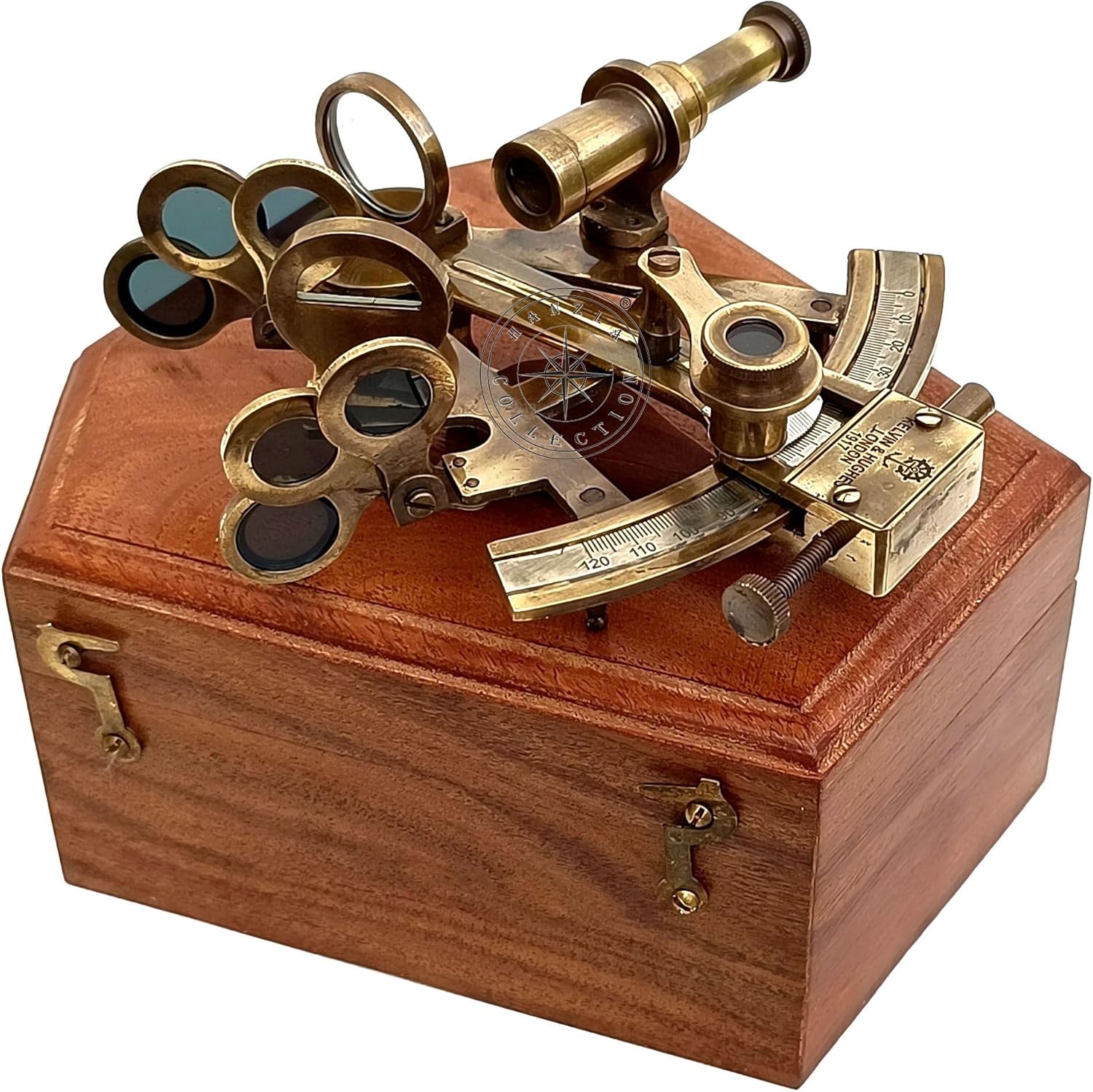 Brass Nautical Sextant with Wooden Box Vintage Gift