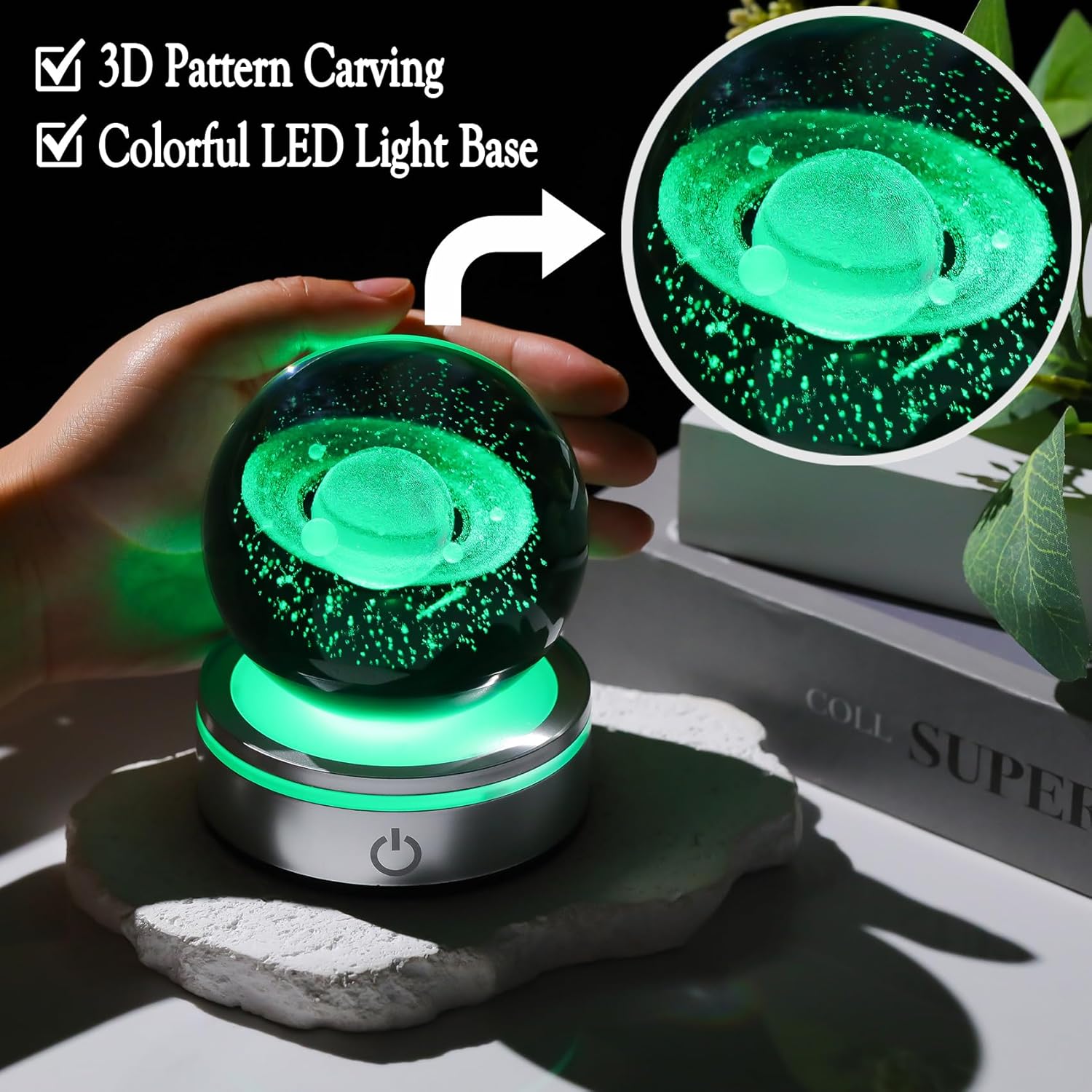 Crystal 3D Saturn Ball Figurine Decor with LED Light