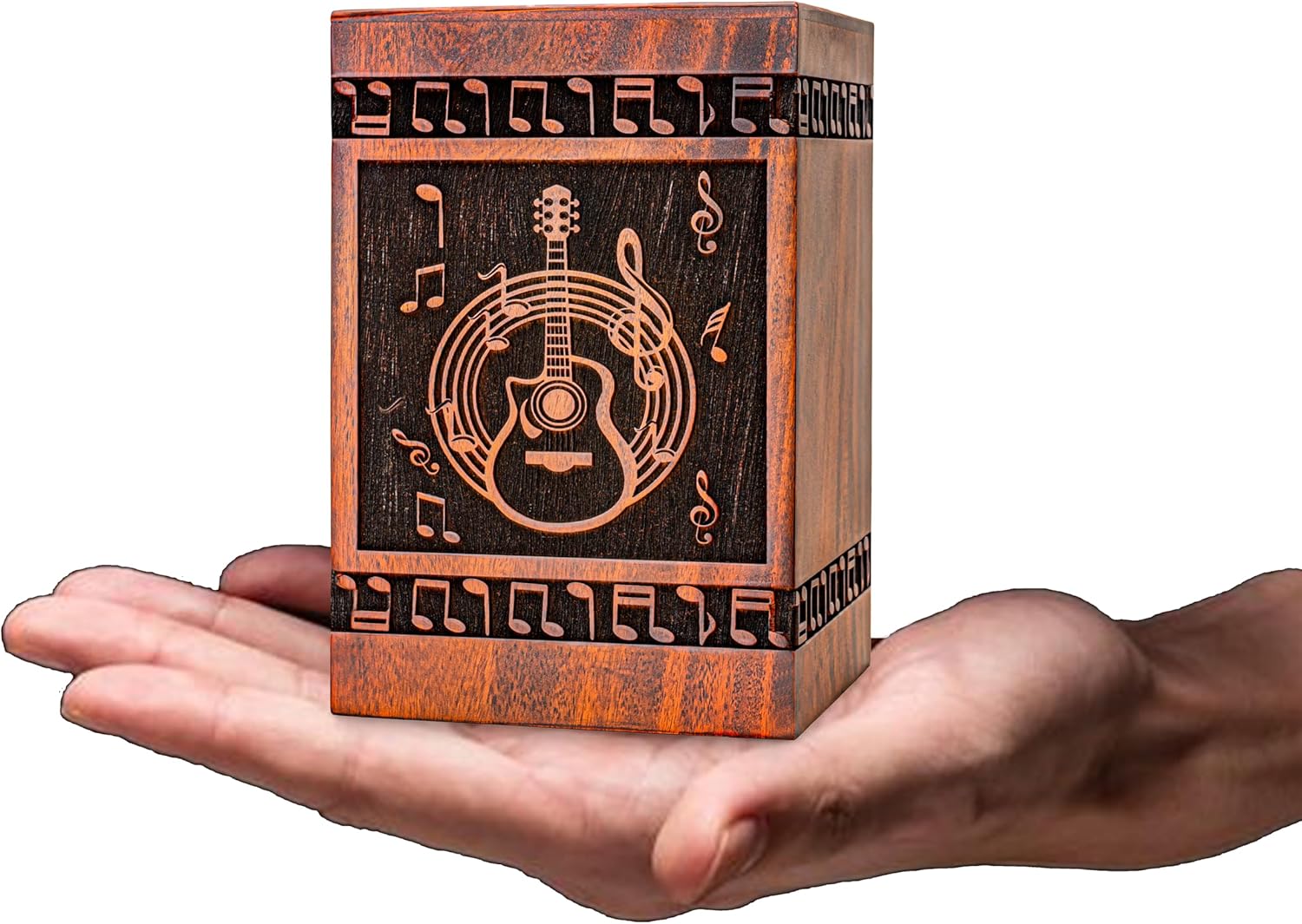 Wooden Guitar Ash Urn - Cremation Keepsake Box Teak Material Elegant Design