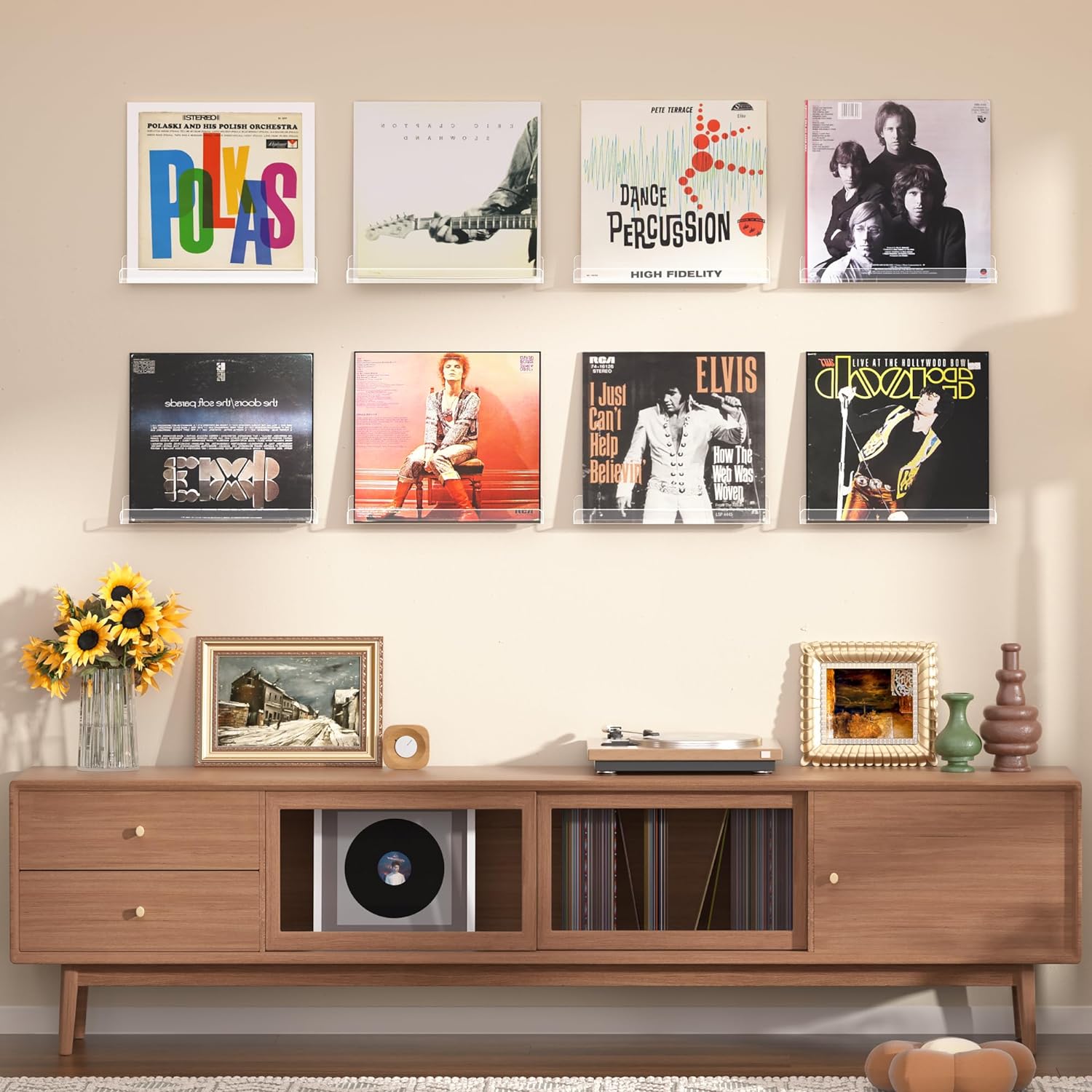 Upsimples 8 Pack Vinyl Record Wall Shelves Clear Acrylic Floating Display for Album Storage