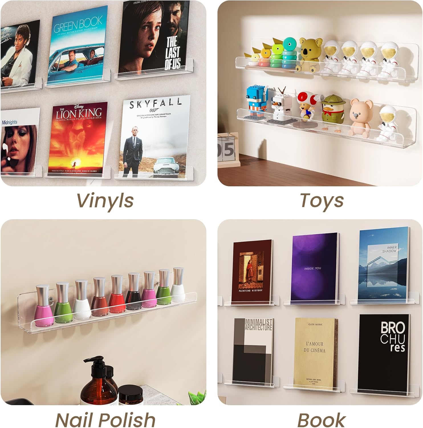Gotega 8 Pack Clear Vinyl Record Wall Mount Shelves