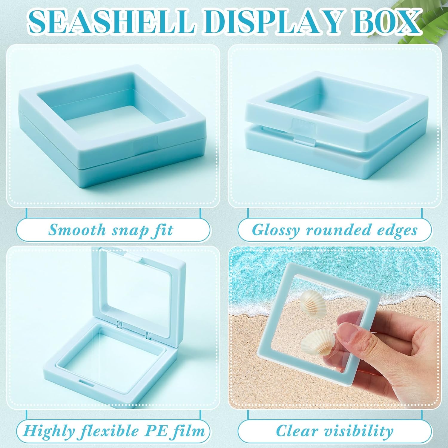 Juexica 9 Pcs Seashell Holder Set Light Blue Display Cases
