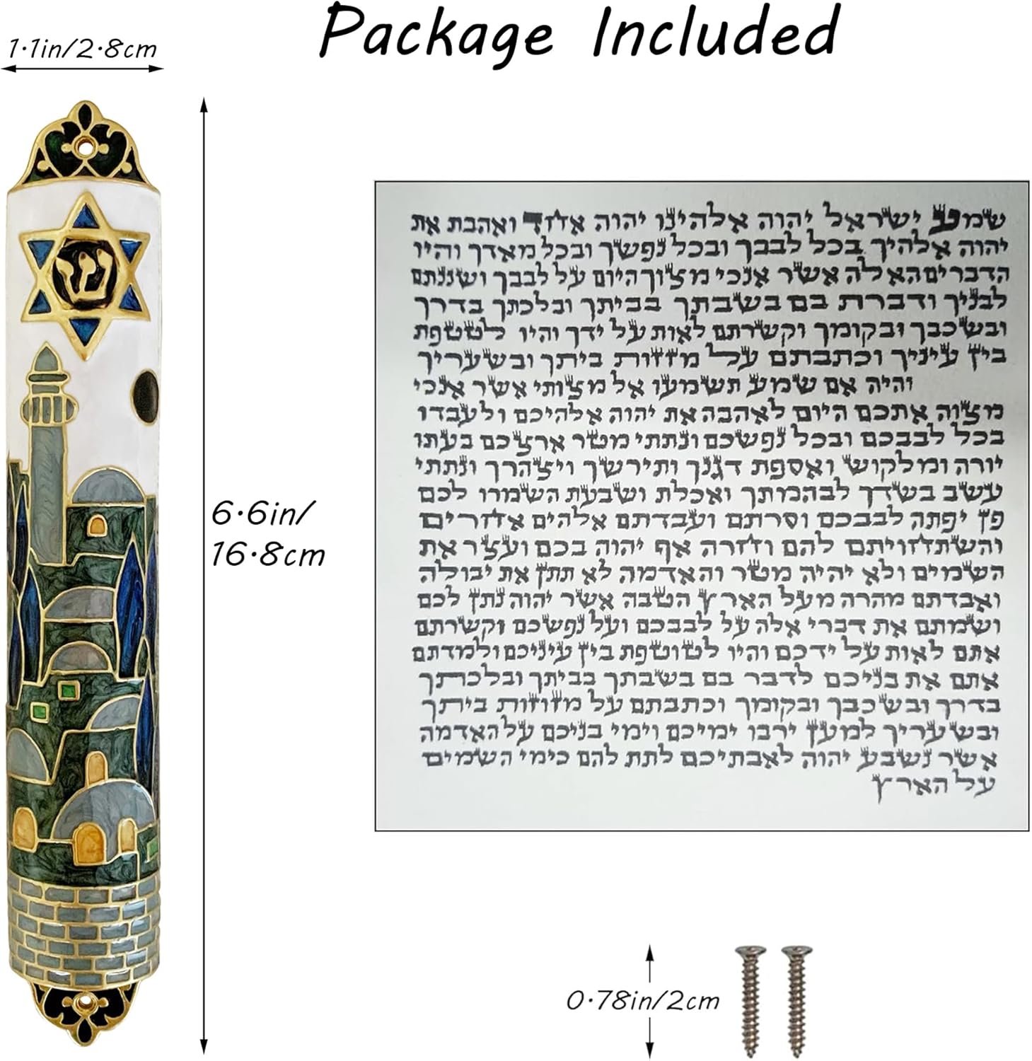 Hand Painted Mezuzah with Star of David and Jerusalem Motifs