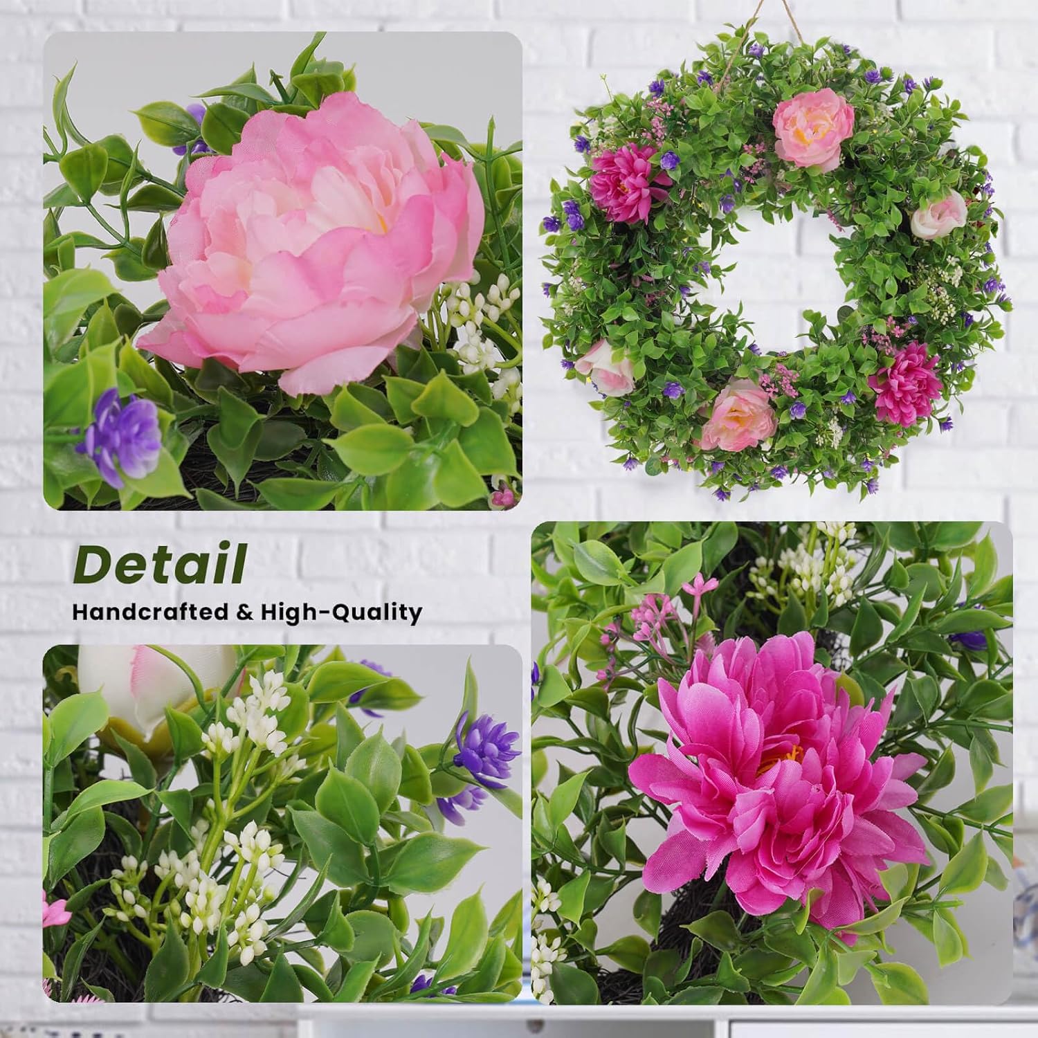 Summer Wreaths for Front Door - 18 Inch Artificial Greenery Wreath