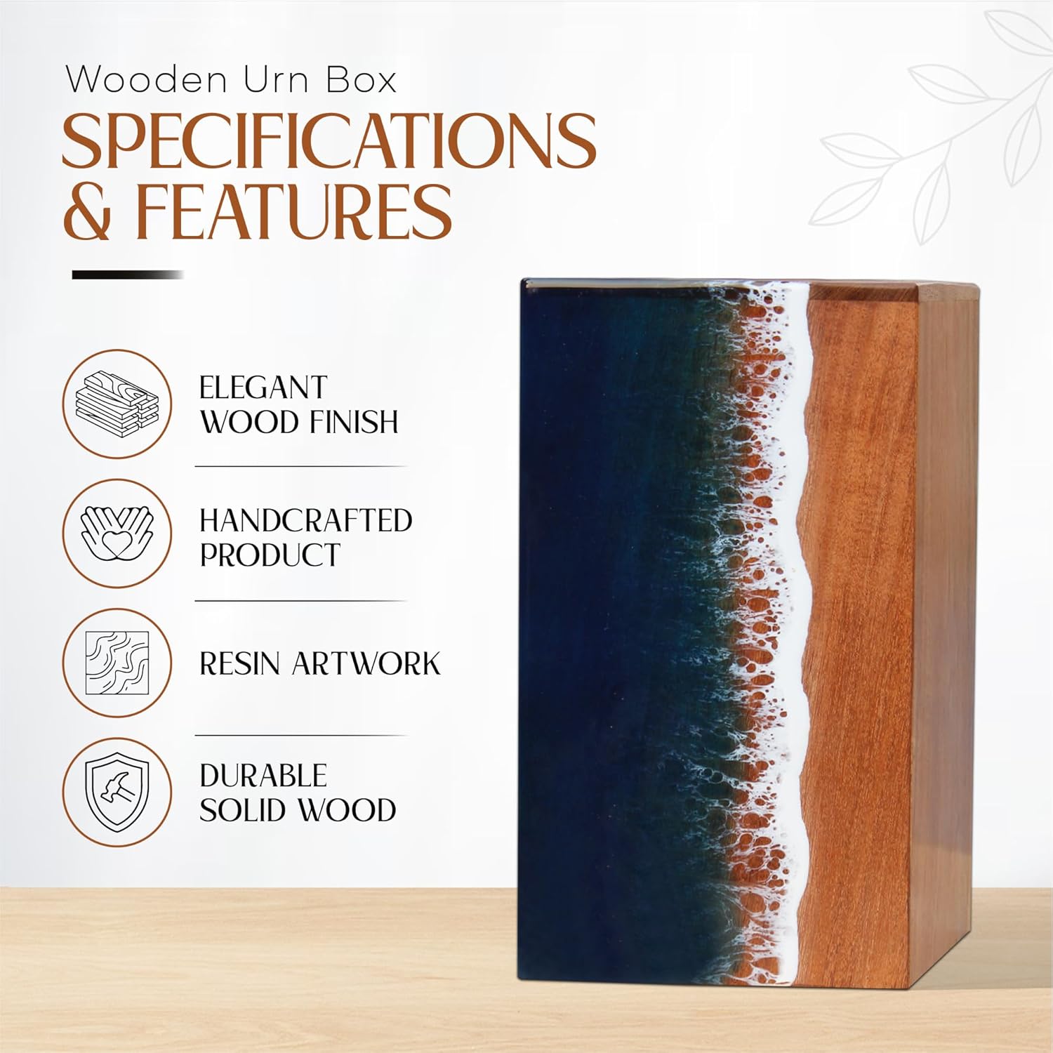 Ocean Wooden Resin Urn for Cremation Ashes