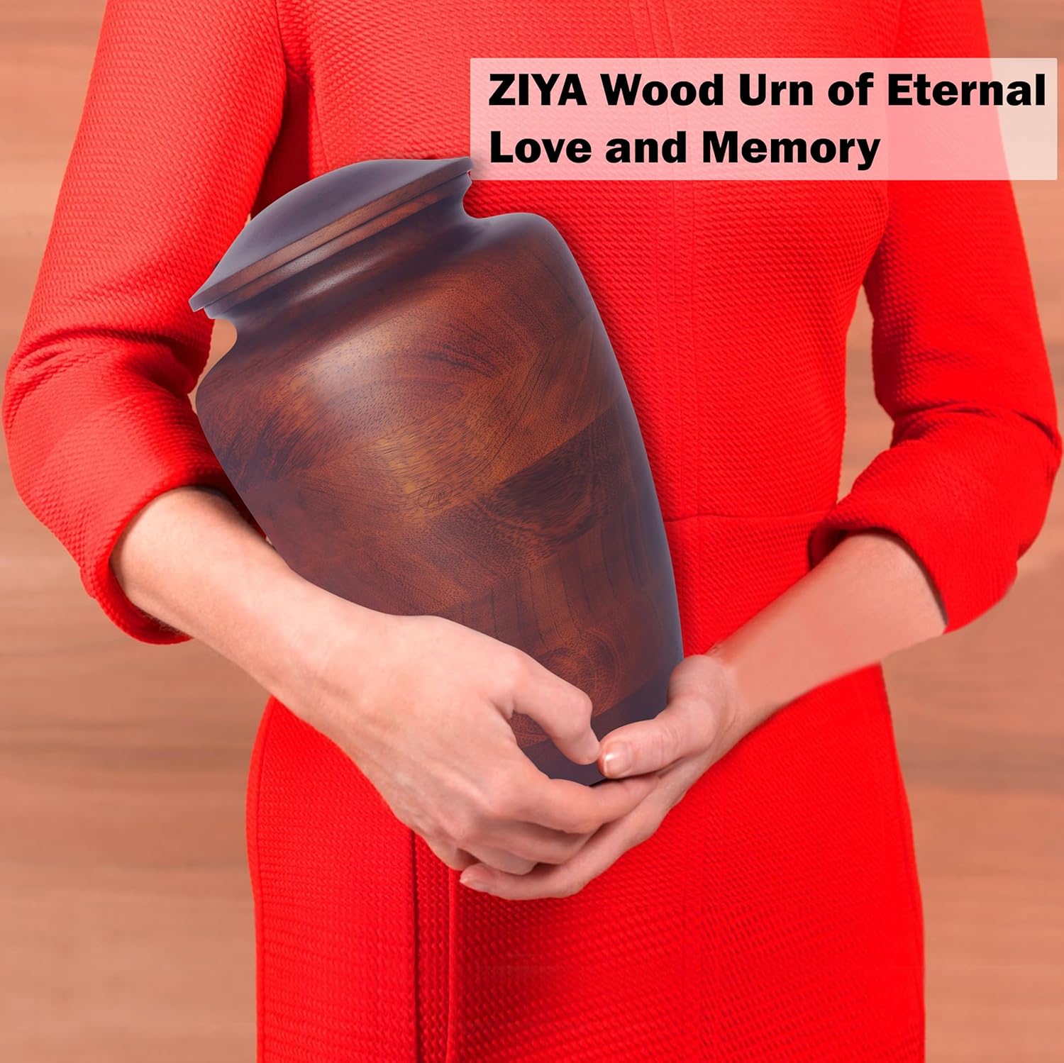 ZIYA Large Wooden Cremation Urn for Human Ashes - Rosewood Burial Urn with Velvet Bag