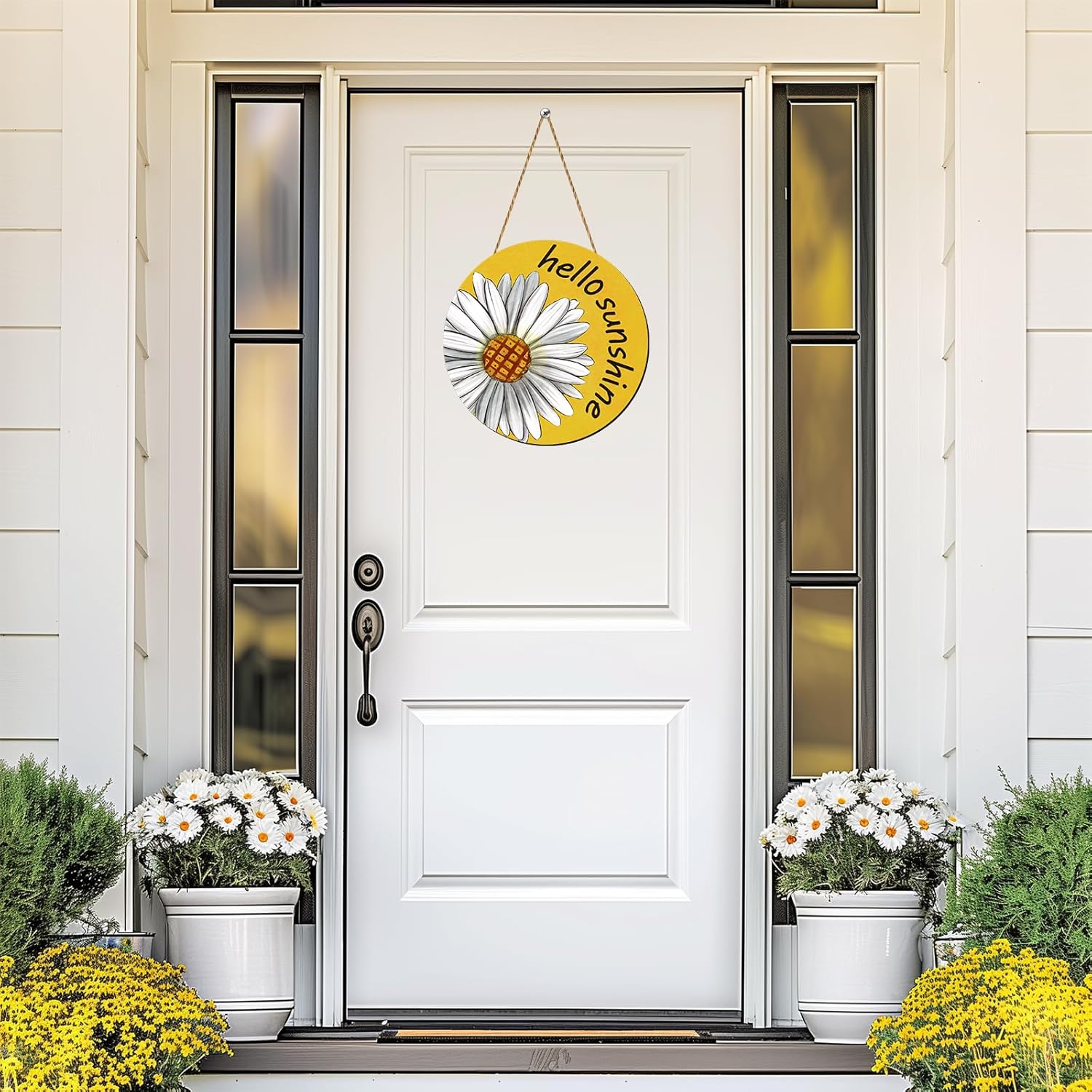 Summer Decor Daisy Front Door Wreath Hello Sunshine Wooden Sign Hanger