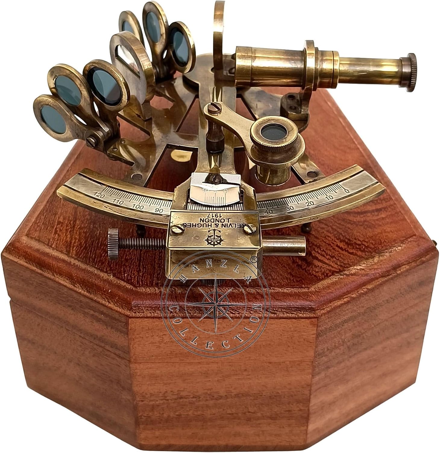 Brass Nautical Sextant with Wooden Box Vintage Gift