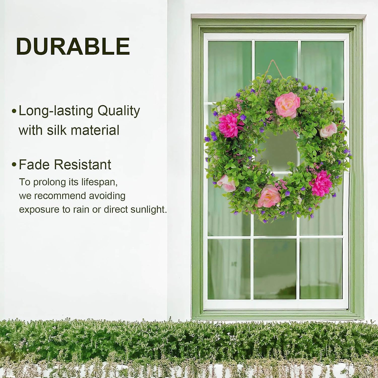 Summer Wreaths for Front Door - 18 Inch Artificial Greenery Wreath