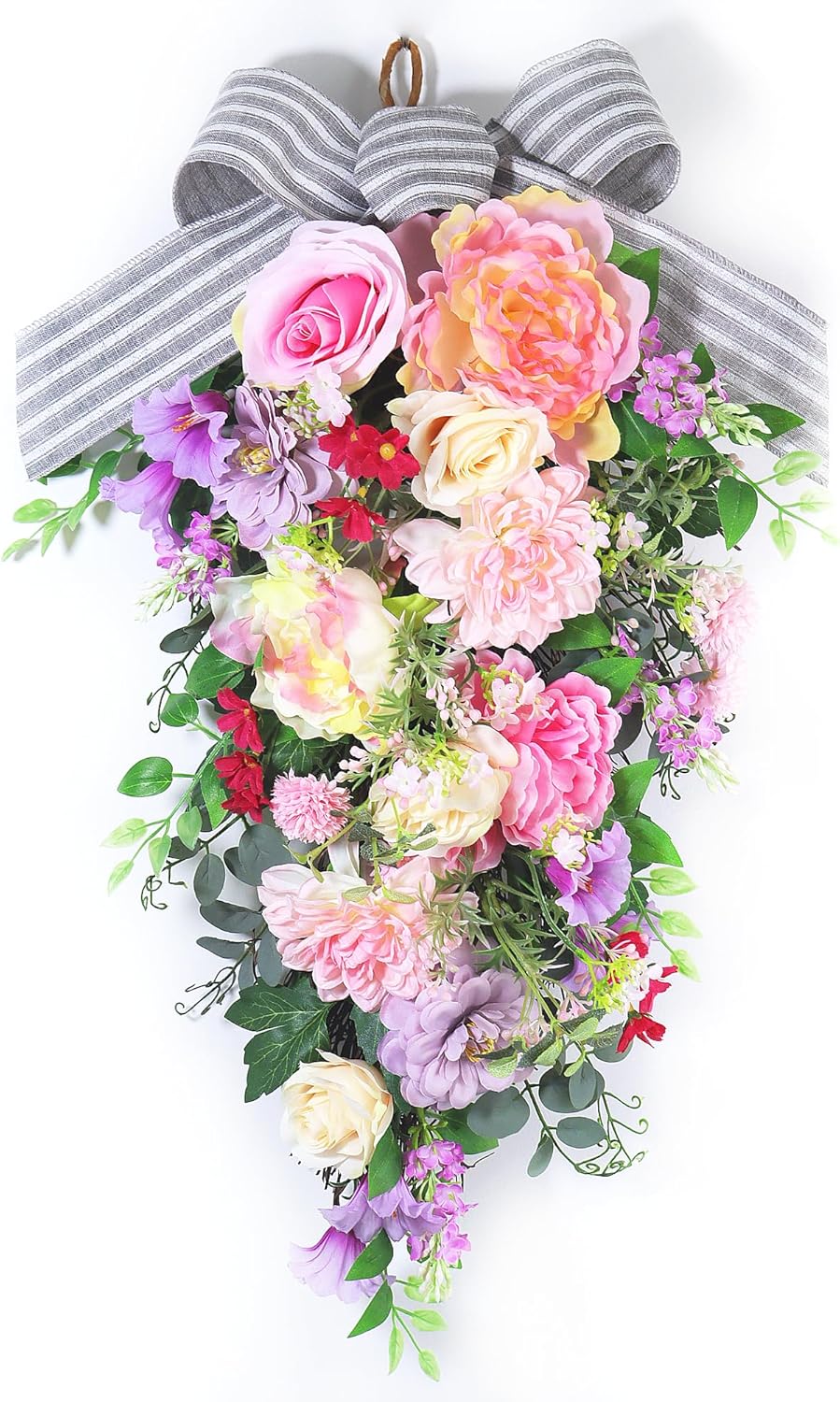 24-Inch Lighted Spring Peony Wreath for Front Door