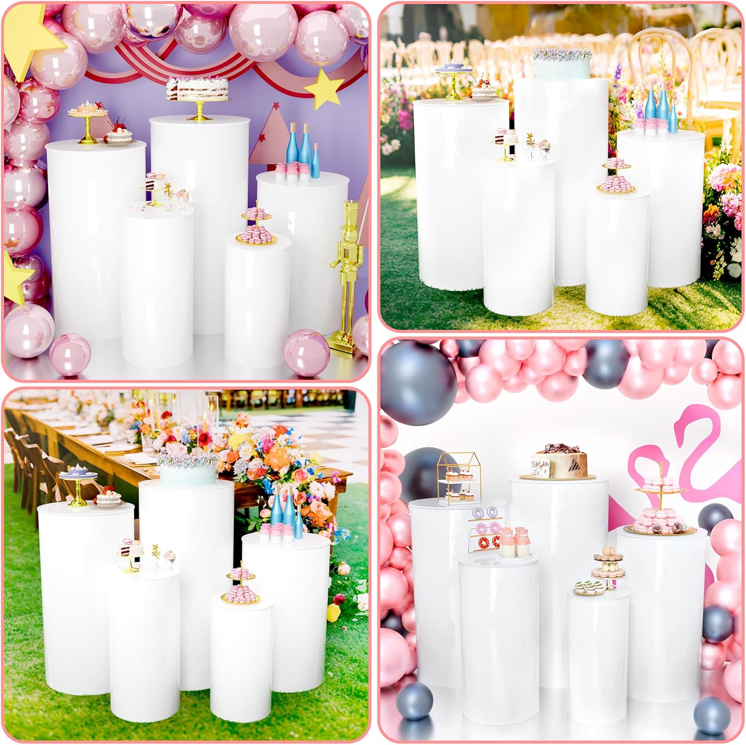 GALAGLAM Cylinder Stands 5Pcs White Party Display Decor