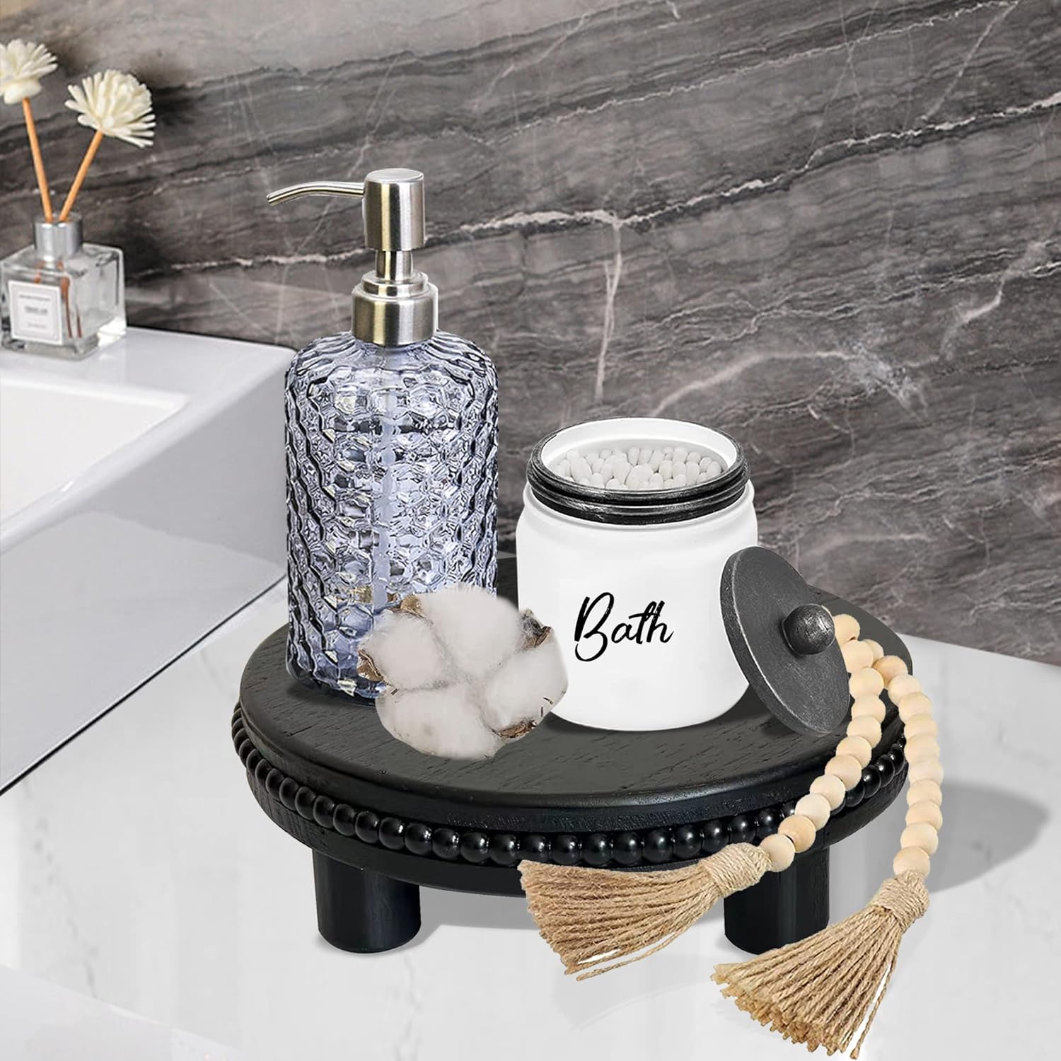 Farmhouse Beaded Wood Tray Risers for Display