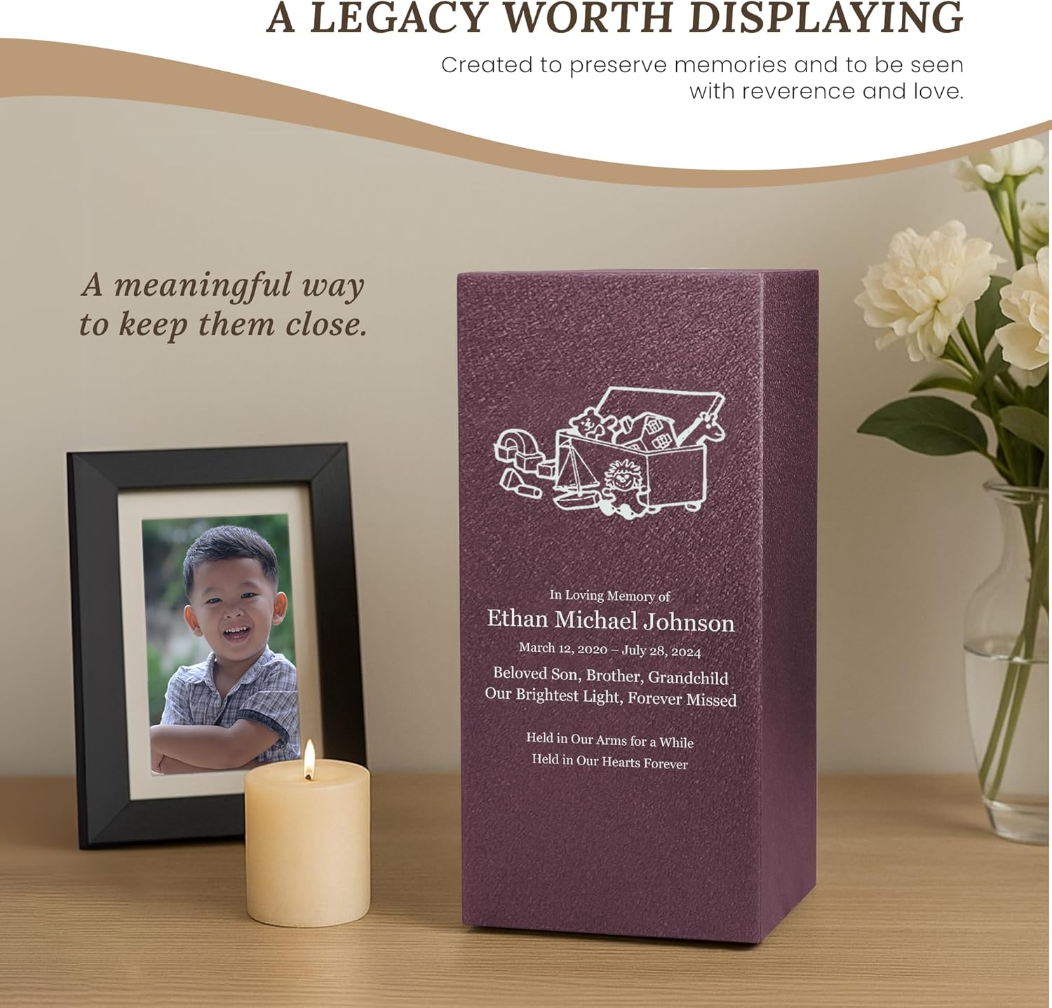 Elegant Customizable Cremation Urn for Human Ashes - Personalized Text Color Base Made in USA