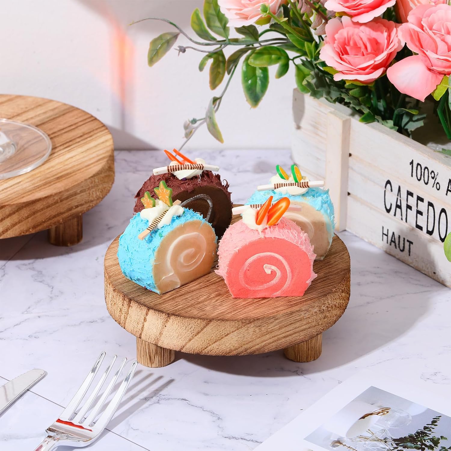 Geetery 4 Pcs Wooden Risers Display Stand Decor