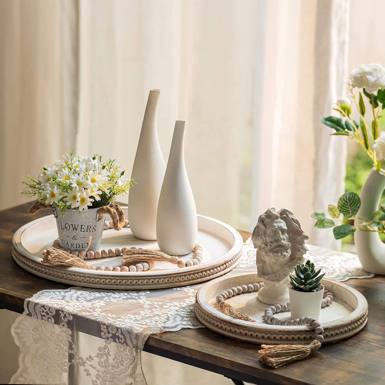 Hanobe Large Round Decorative Tray for Home