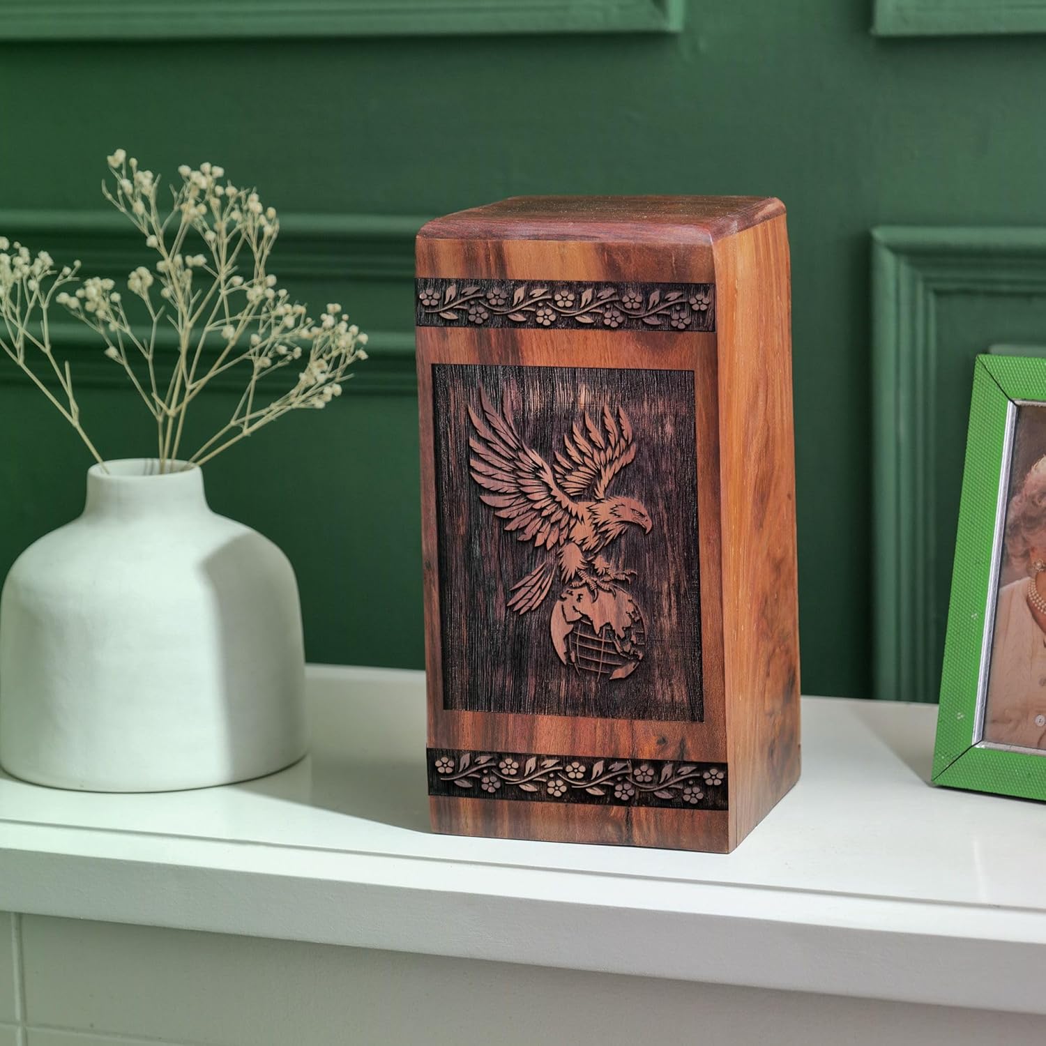 Eagle Wooden Urn for Adult Male - 10 Inch