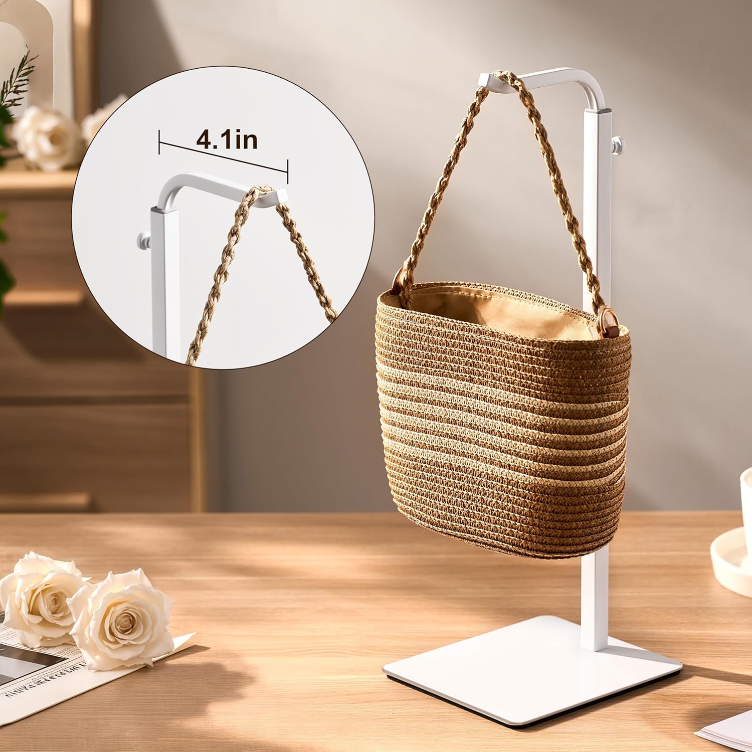 Purse Holder Handbag Display Stand Adjustable Hook Stand for Tabletop Closet Desk and Retail Use White